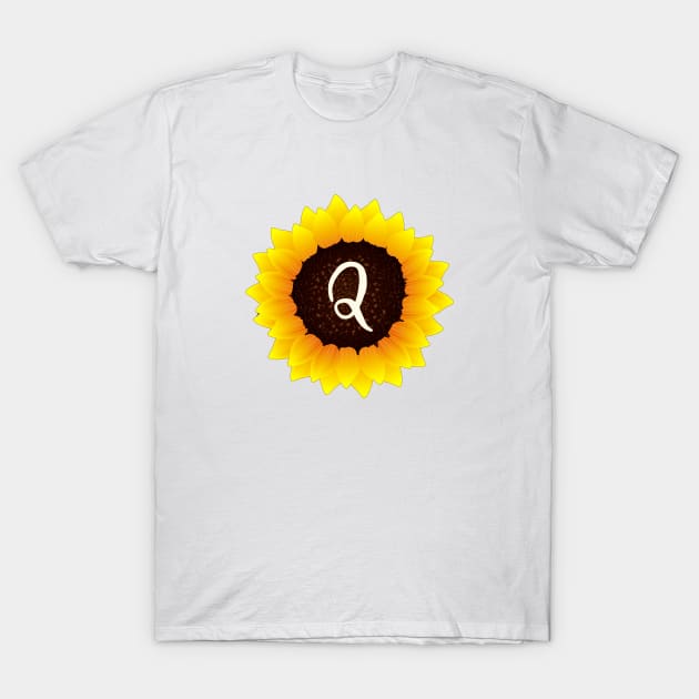 Floral Monogram Q Bright Yellow Sunflower T-Shirt by floralmonogram